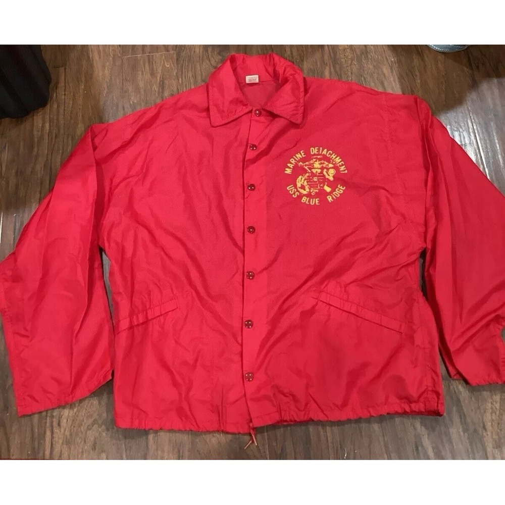 Vintage United States Marine Detachment  USS Blue RidgeJacket Snap Windbreaker L